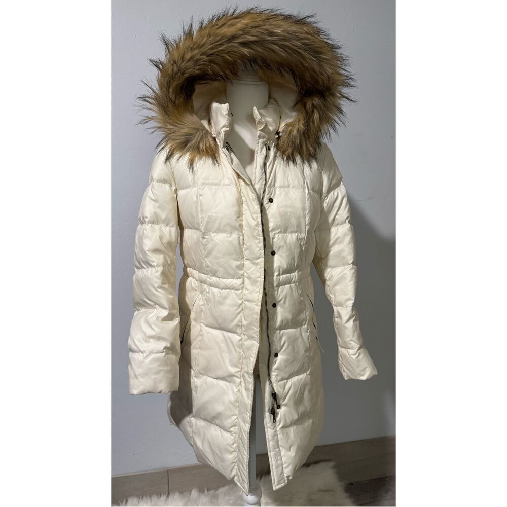 Talbots hooded puffer jacket down fill with snap button front SP
